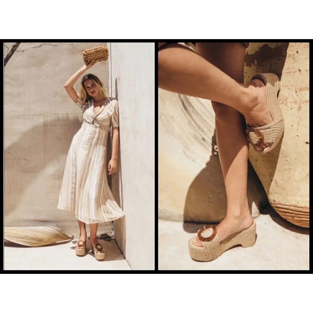 💕CULT GAIA💕 Cleia Jute Platform Sandals ~ Natural EU 41 Braided Raffia NWT